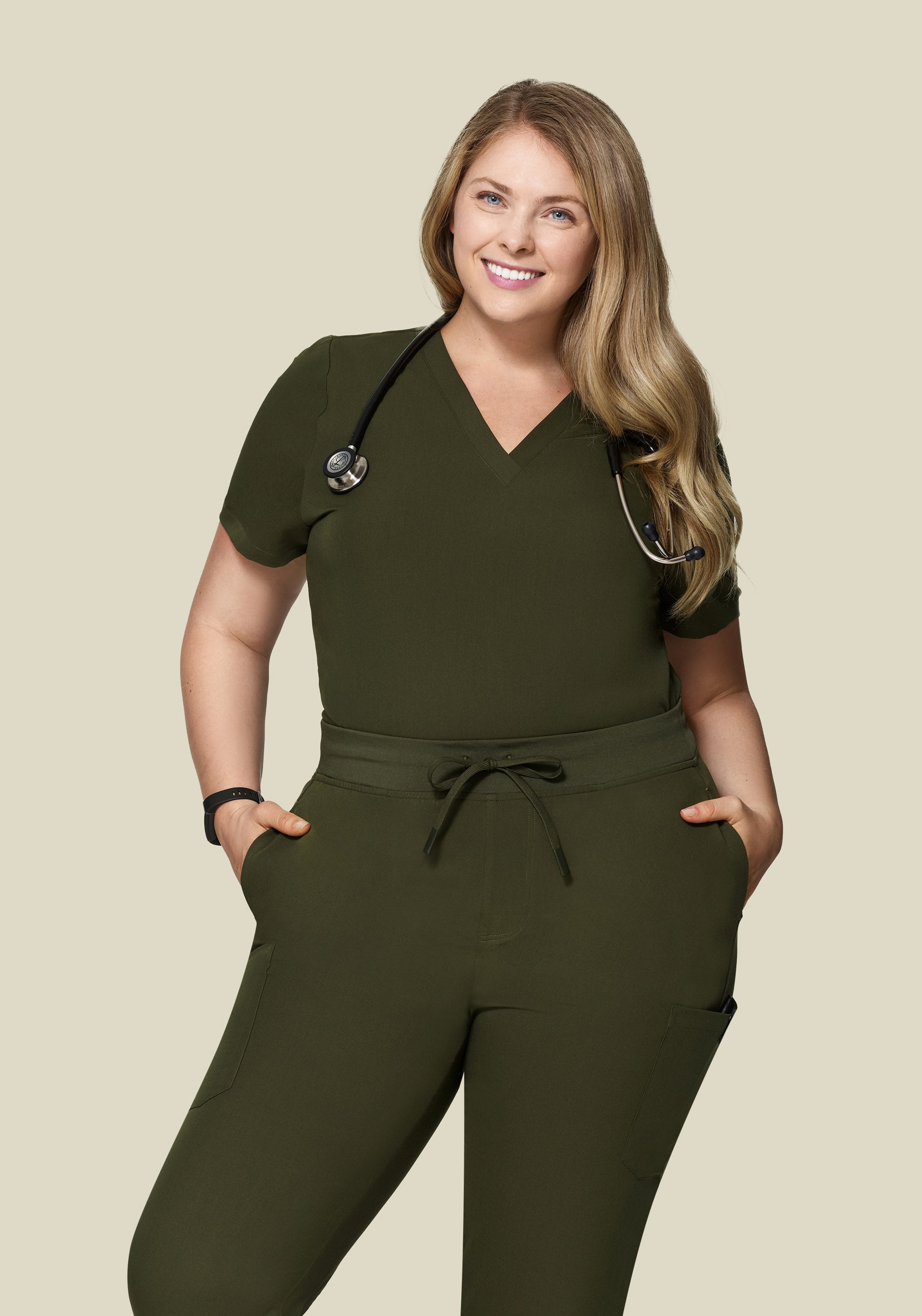 Women's V-Neck 6-Pocket Top - Olive | Mandala Scrubs