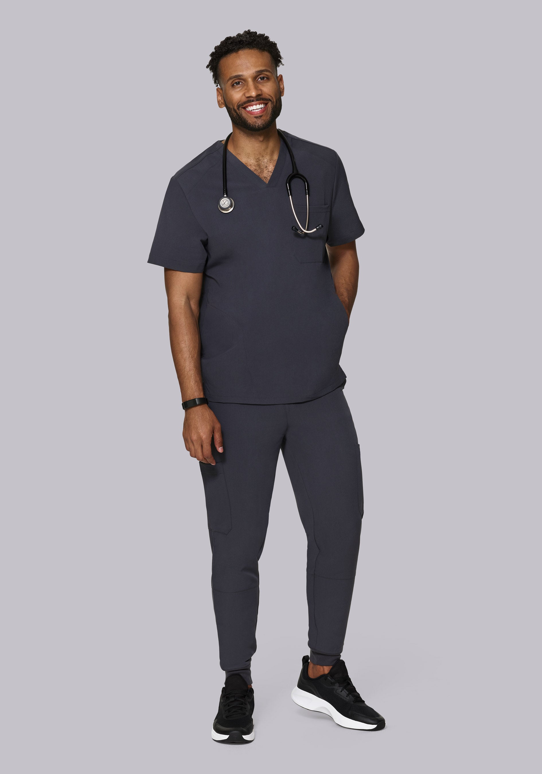 Three Pocket Scrubs Top Mens Pewter – Mandala Scrubs
