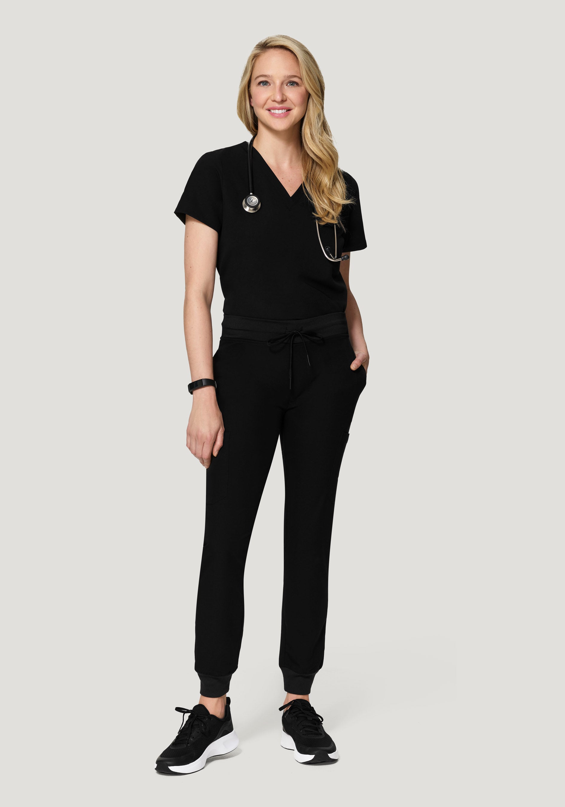 Women's Mid Rise 9-Pocket Joggers - Black | Mandala Scrubs