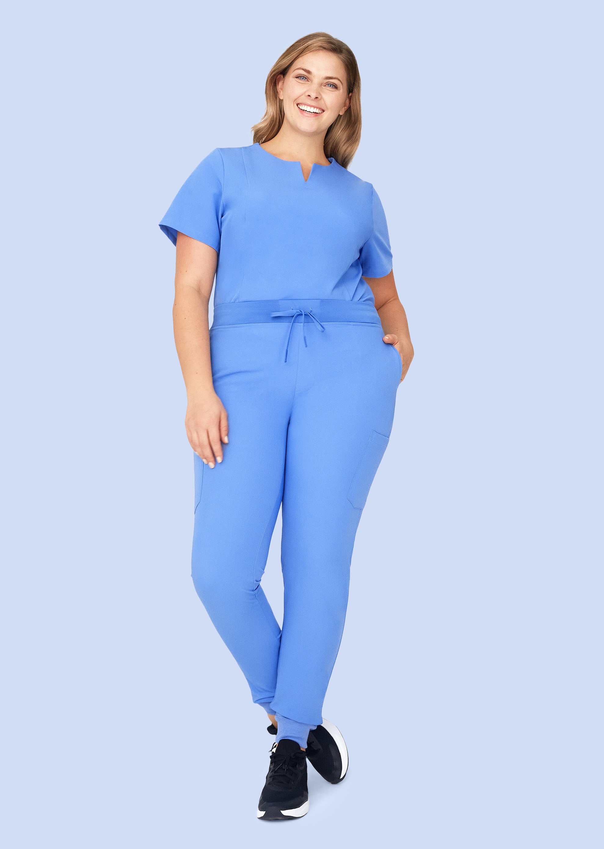 5 Pocket Notch Neck Top Ceil Blue
