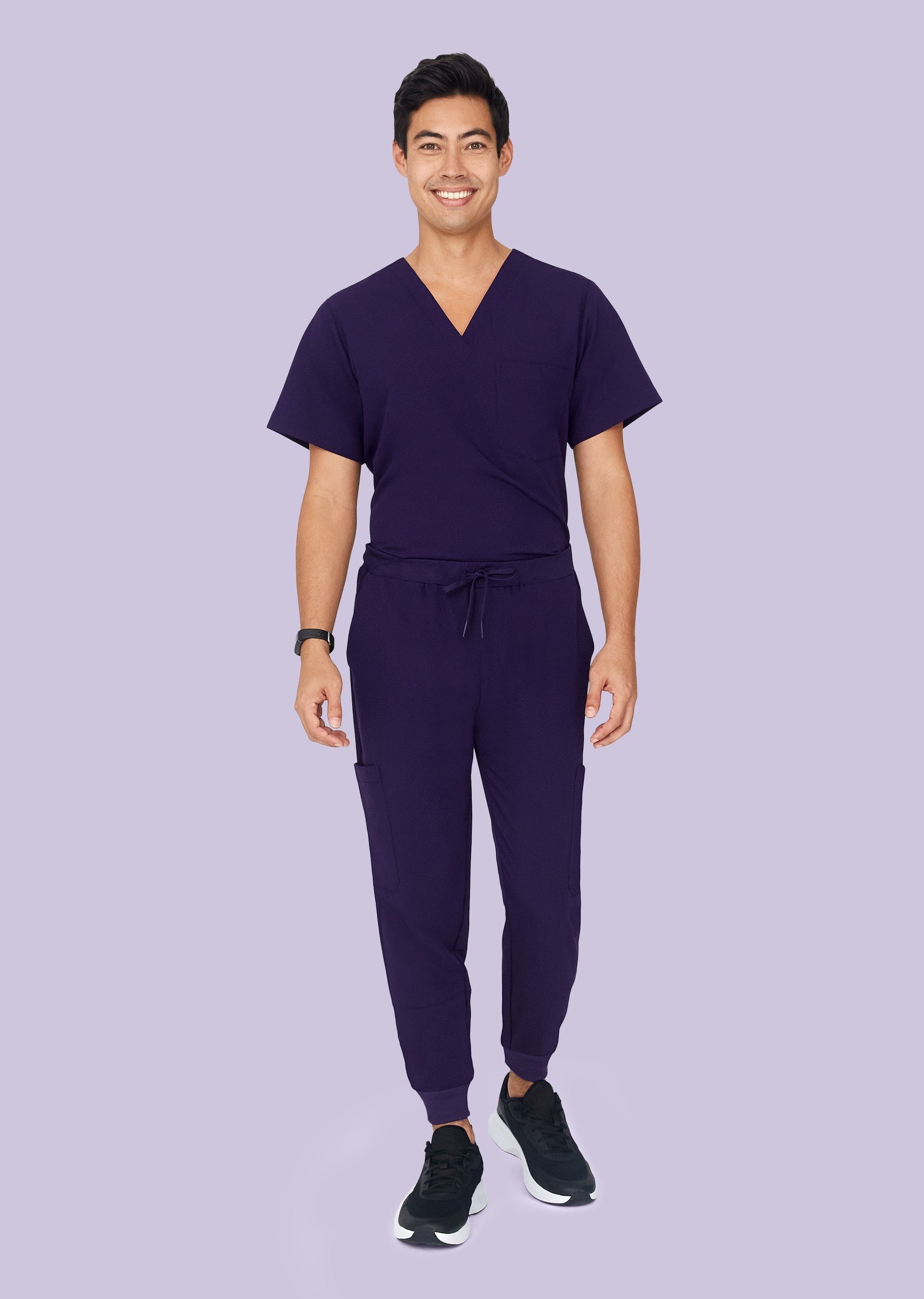 Men's V-Neck 3-Pocket Top - Eggplant | Mandala Scrubs