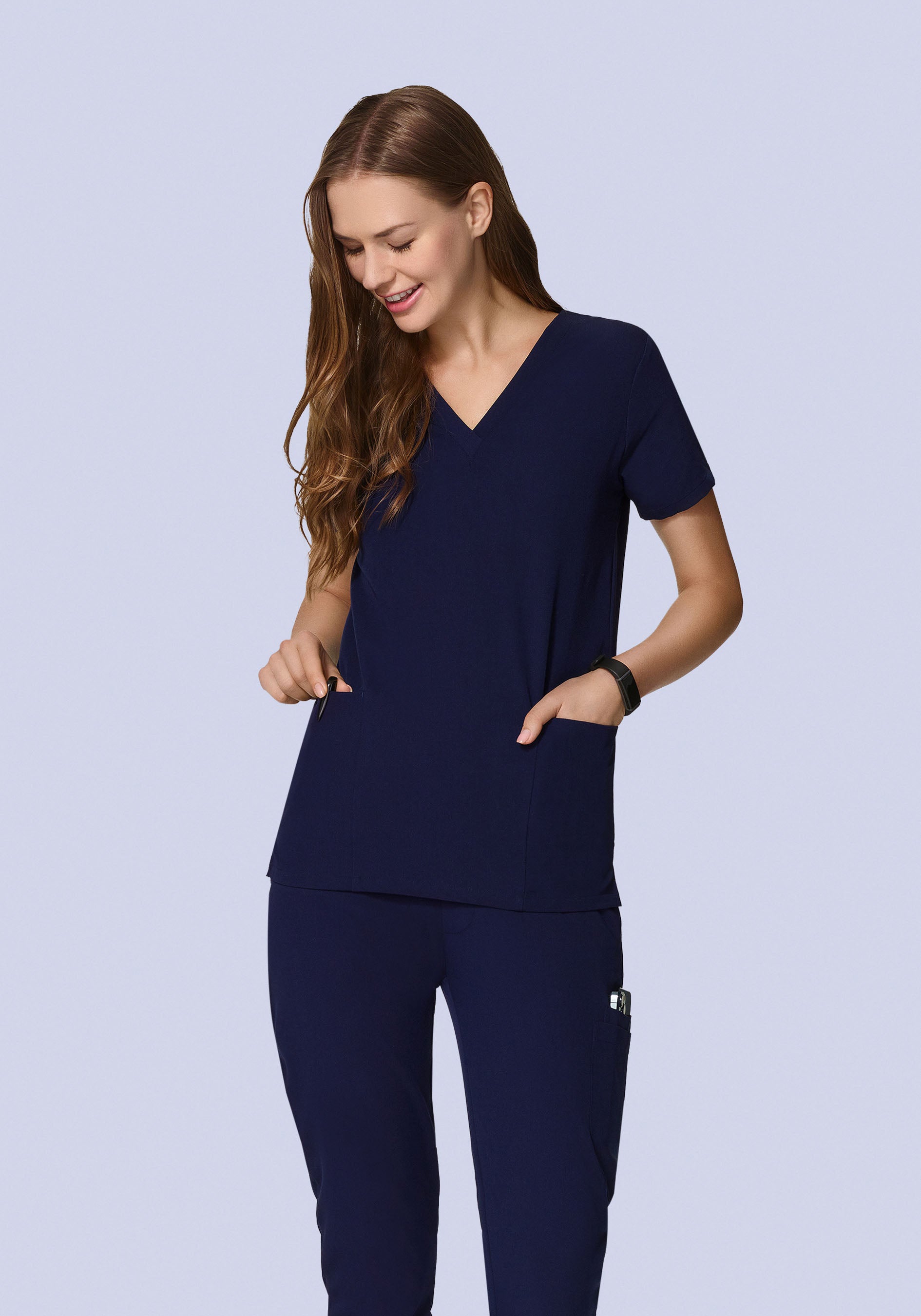 6 Pocket Top Navy Mandala Scrubs