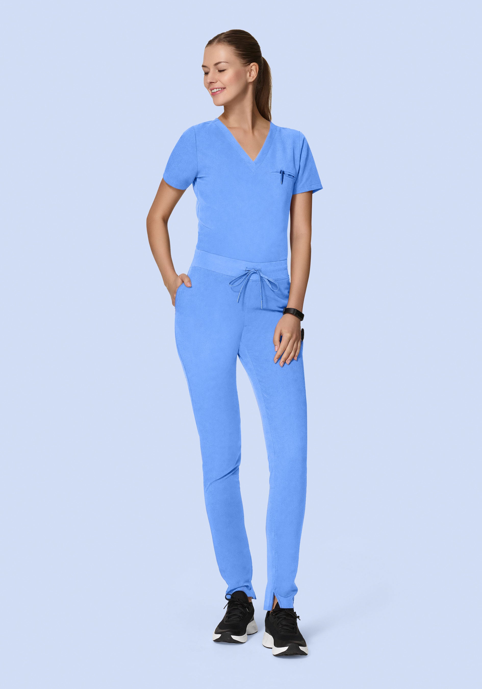 Women's Mid-Rise Slim Leg Scrub Pants - Ceil Blue | Mandala Scrubs