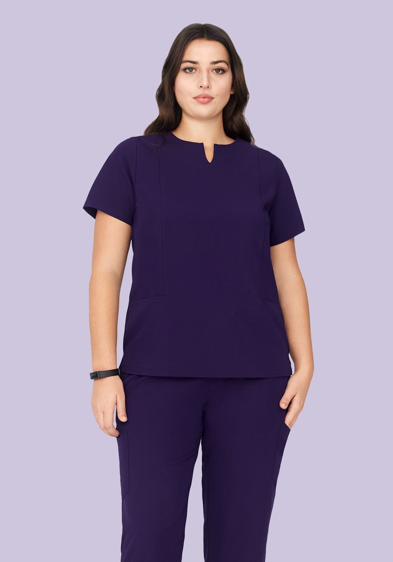 5 Pocket Notch Neck Top Eggplant